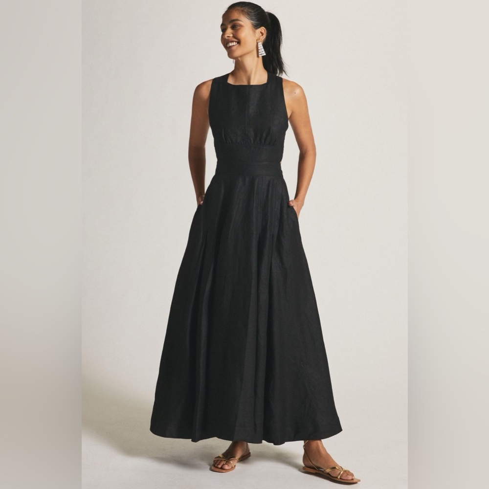 Anthropologie Aureta Studio Black Boatneck Linen Dress